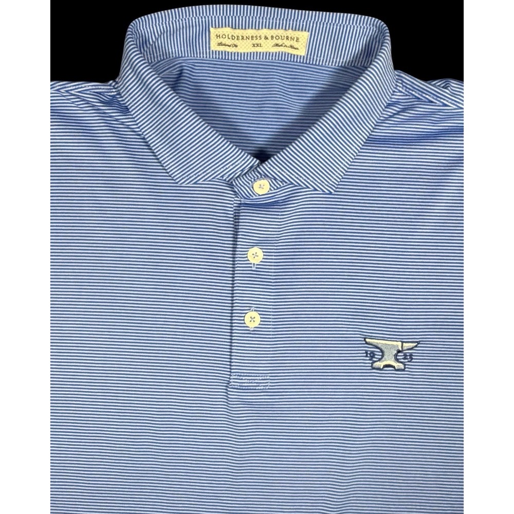 Holderness & Bourne Men's Golf Polo 2XL Blue Striped The Perkins Performance